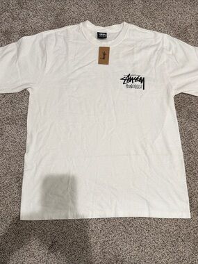 Stussy White Short-Sleeve T-Shirt with Black Honolulu Logo